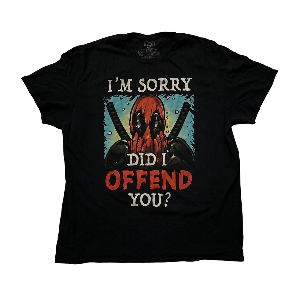 Marvel Deadpool Im Sorry Did I Offend You Graphic T-Shirt Black Mens 2XL Cotton